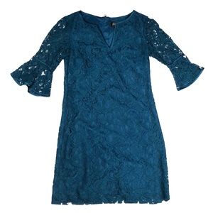 Teal three-quarter-sleeve cocktail dress